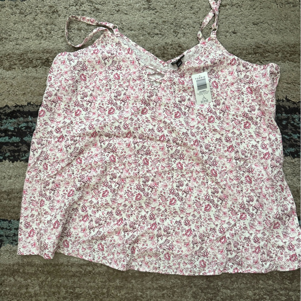 Torrid Pink and White Floral Lace-Up Top